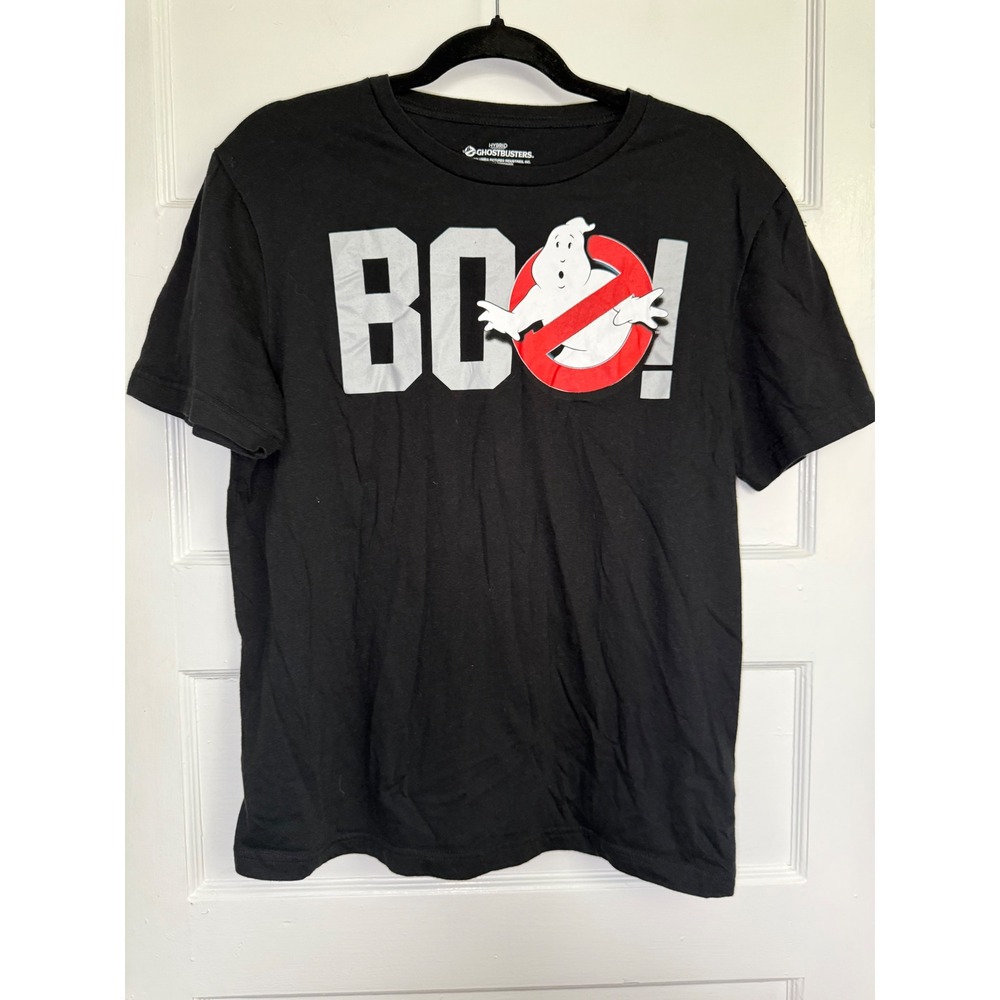 Ghostbusters Hybrid Apparel Black Graphic Tee Shirt Boo No-Ghost Logo Large
